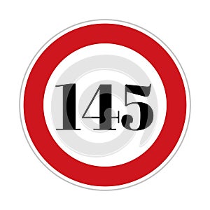 145 kmph or mph speed limit sign icon. Road side speed indicator safety element