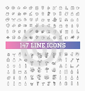 147 drinks thin vector icon set