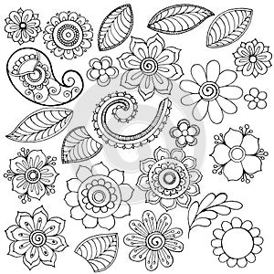 1488 ornament, elements of the ornament in black and white, stylized flora, vector illustration, isolate