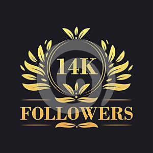 14K Followers celebration design. Luxurious 14K Followers logo for social media followers