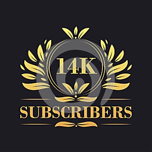 14K Subscribers celebration design. Luxurious 14K Subscribers logo for social media subscribers