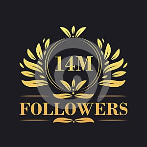 14M Followers celebration design. Luxurious 14M Followers logo for social media followers