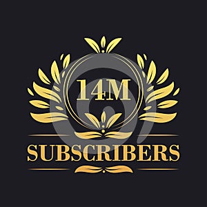 14M Subscribers celebration design. Luxurious 14M Subscribers logo for social media subscribers