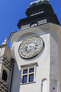 14th century defense Castle Pieskowa Skala ,clock tower ,near Krakow, Poland