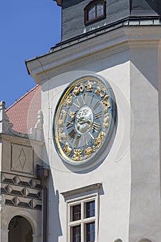 14th century defense Castle Pieskowa Skala , clock tower ,near Krakow, Poland