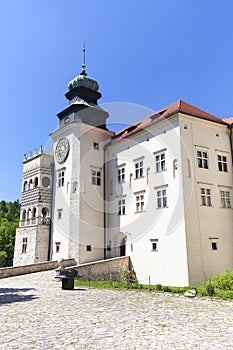 14th century defense Castle Pieskowa Skala , fortified entrance, near Krakow, Poland