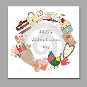 The 14th of February. Vector cute objects and round shaped elements for Valentines Day