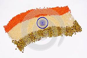 15 August India Independence Day concept, Indian flag are made of grains