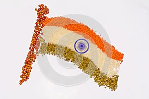 15 August India Independence Day concept, Indian flag are made of grains