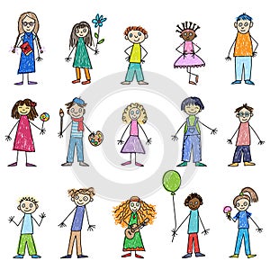 15 cheerful children. Happy Childrenâ€™s day! Kids Drawing vector illustration