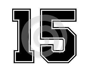 15 Classic Vintage Sport Jersey Number in black number on white background for american football, baseball or basketball