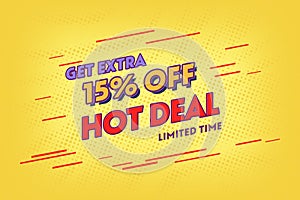 15 fifteen Percent off super sale shopping halftone banner. flash sale