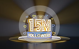 15 million followers celebration banner 3d background