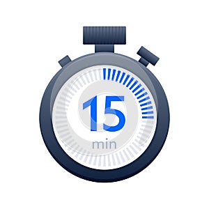 15 min timer and Stopwatch icons. Countdown symbol. Kitchen timer icon. Vector illustration