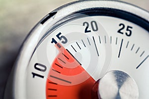 15 Minutes - Macro Of An Analog Timer On A Wooden Floor