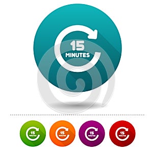 15 Minutes rotation icon. Timer symbol sign. Web Button.