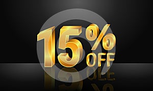 15% off 3d gold on dark black background, Special Offer 15% off, Sales Up to 15 Percent, big deals, perfect for flyers, banners, a