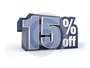 15% off denim styled discount price sign