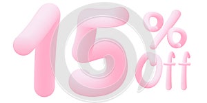 15% off Numbers made of chewing gum for design selling poster / banner promotion . Bubble Gum text. Isolated on white background.