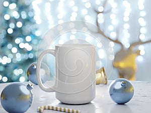 15 oz White Ceramic Mug Mock Up with Christmas Decorations