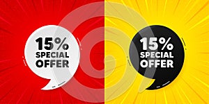 15 percent discount offer. Sale price promo sign. Flash offer banner with quote. Vector