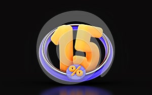 15 percent discount in ring circle on dark background 3d render concept