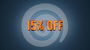 15 percent off discount sale, neon glitch banner on black background.