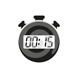The 15 seconds, minutes stopwatch icon. Clock and watch, timer, countdown symbol. UI. Web. Logo. Sign. Flat design. App.