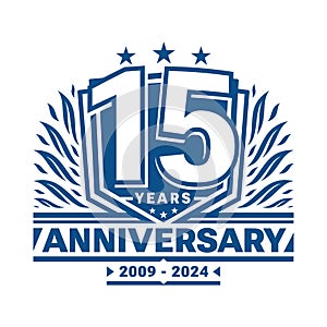 15 years anniversary celebration shield design template. 15th anniversary logo. Vector and illustration.