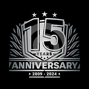 15 years anniversary celebration shield design template. 15th anniversary logo. Vector and illustration.