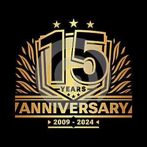 15 years anniversary celebration shield design template. 15th anniversary logo. Vector and illustration.