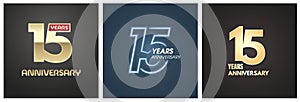 15 years anniversary set of vector icons, logos. Graphic background