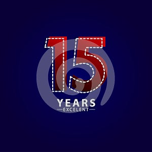 15 Years Excellent Anniversary Celebration Red Dash Line Vector Template Design Illustration