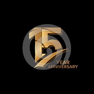 15 Years Gold Elegant Anniversary Celebration Vector Template Design Illustration