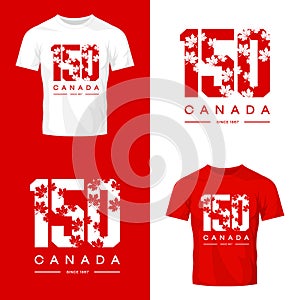 150 anniversary of the founding of Canada maple leaf texture number tee print isolated vector design.