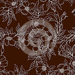 1507 pattern, Seamless pattern with flowers and leaves in monochrome colors, ornament for wallpaper and fabric, wrapper, scrapbook
