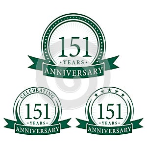 151 years anniversary celebration logotype. 151st anniversary logo collection. Set of anniversary design template.