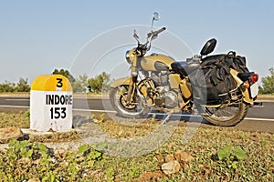 153 kms Indore milestone desert storm motorbike