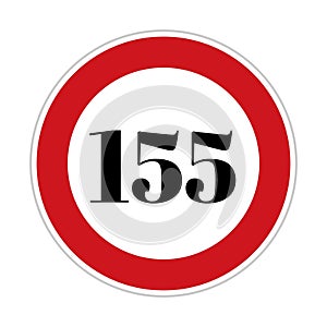 155 kmph or mph speed limit sign icon. Road side speed indicator safety element