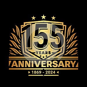 155 years anniversary celebration shield design template. 155th anniversary logo. Vector and illustration.