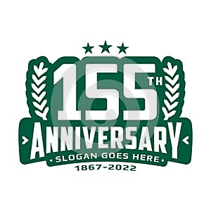 155 years anniversary logo design template. 155th anniversary celebration logotype.