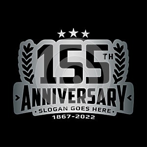 155 years anniversary logo design template. 155th anniversary celebration logotype.