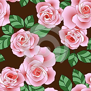 1550 pattern, seamless pattern, rose and leaves in bright colors, wedding background