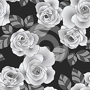 1552 pattern, seamless pattern, rose and leaves in monochrome colors, wedding background