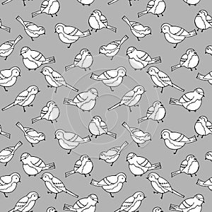 1573 birds. seamless pattern with birds drawings, linear image, monochrome colors