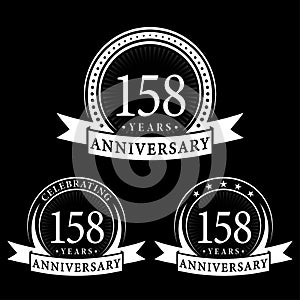 158 years anniversary celebration logotype. 158th anniversary logo collection. Set of anniversary design template.