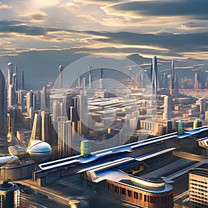 1583 Futuristic Cityscape: A futuristic and sci-fi-inspired background featuring a cityscape with futuristic architecture, flyin