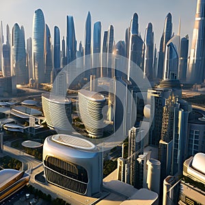 1583 Futuristic Cityscape: A futuristic and sci-fi-inspired background featuring a cityscape with futuristic architecture, flyin