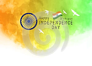 15th of August India Independence day design of watercolor texture on white background