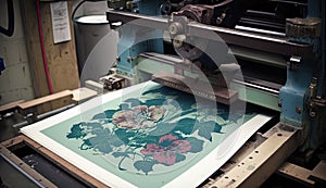 16:9 Aspect Ratio Generative AI Floral Print Lithography Process Press